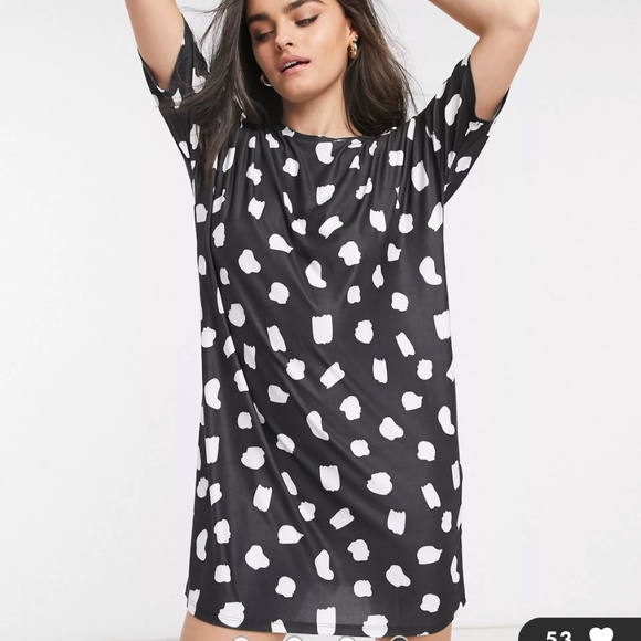 NWT Urban Threads oversized splodge print tshirt dress in black 10 - Picture 8 of 8